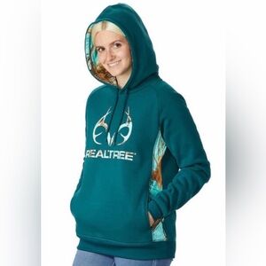 NWT RealTree Teal Camo Print Hoodie w/Kanga Pocket